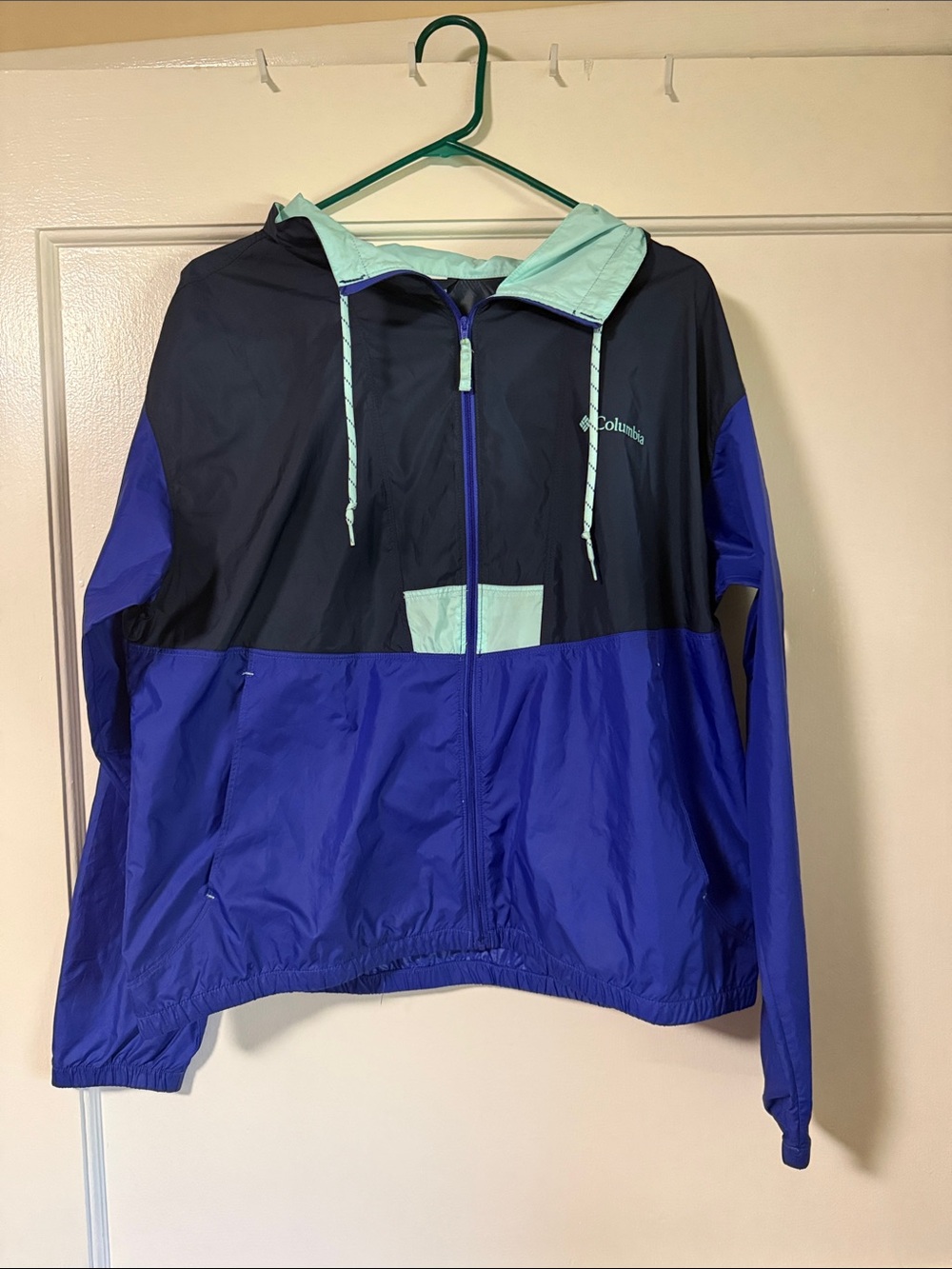 Columbia Navy, Royal Blue & Mint Colorblock Windbreaker Jacket